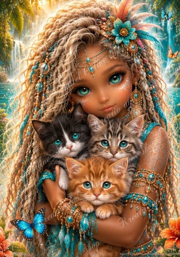 💎 Diamond Painting  „Die kleine Hüterin der Samtpfoten“ by Sternchen