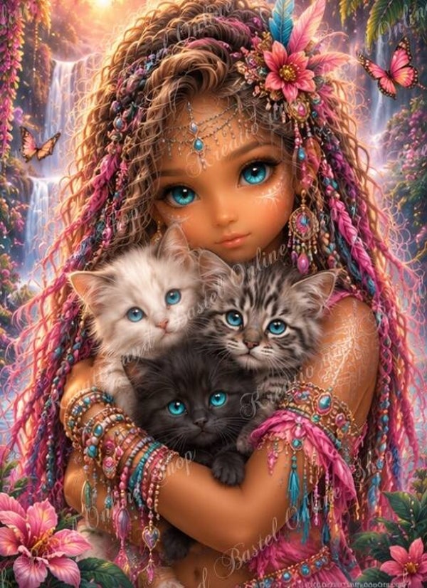 💎 Diamond Painting  „Die kleine Hüterin der Traumkätzchen“ by Sternchen