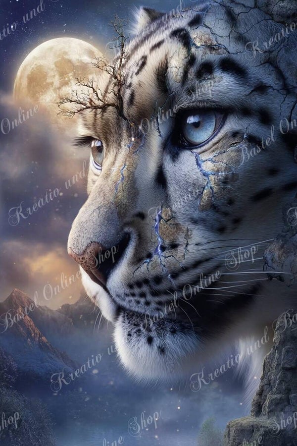 💎 Diamond Painting  „Mondwächter – Seele des Schneeleoparden“ – ein Kunstwerk von Maggie