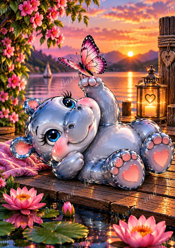 💎 Diamond Painting  „Kleines Nilpferd im Abendzauber“ by Sternchen