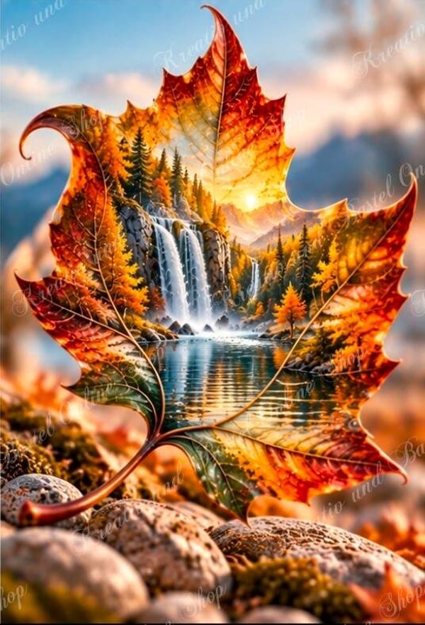 💎 Diamond Painting „Der magische Wasserfall im goldenen Herbstblatt“ by Sternchen