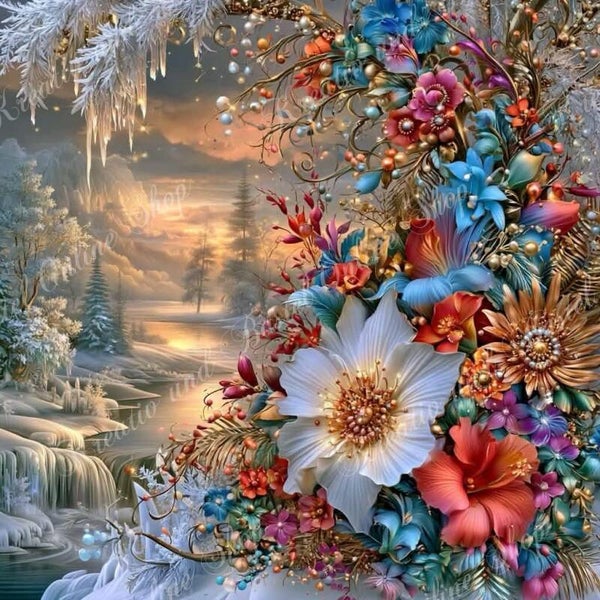 💎 Diamond Painting  „Blütenzauber im Winterparadies“ by Maggi