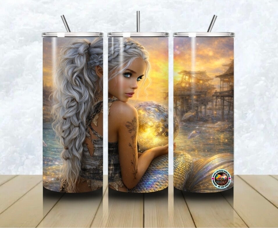 Thermobecher 🌊 „Goldene Tiefe & Meereslicht“ – Motiv by elly_a.i 🌊