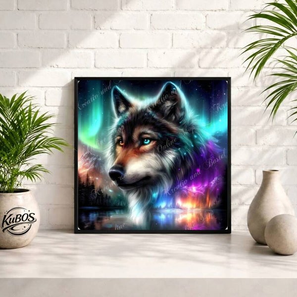 💎 Diamond Painting „Nordlichtwächter des Wolfs“ by illumaris KI_Art