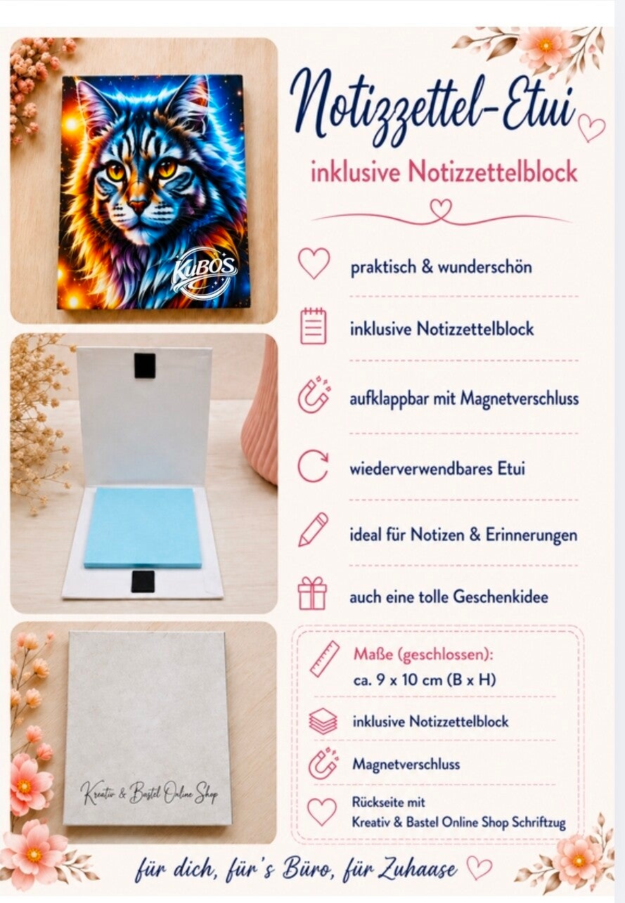 Notizzettel-Etui „Mystic Cat“ – handgefertigt inkl. Notizzettelblock