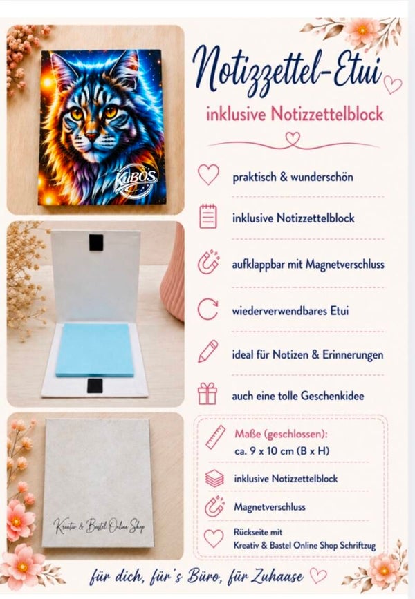 Notizzettel-Etui „Mystic Cat“ – handgefertigt inkl. Notizzettelblock