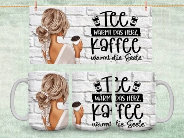 Tasse mit Motiv „Tee wärmt das Herz Kaffee wärmt die Seele“ | Kaffeetasse | Geschenkidee