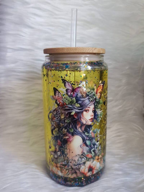 Snow Globe Trinkglas mit Bambusdeckel