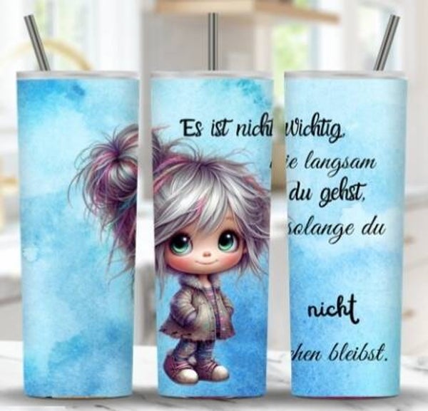 Thermobecher mit Steckdeckel "Es ist nicht wichtig wie langsam du gehst solange du nicht stehen bleibst"