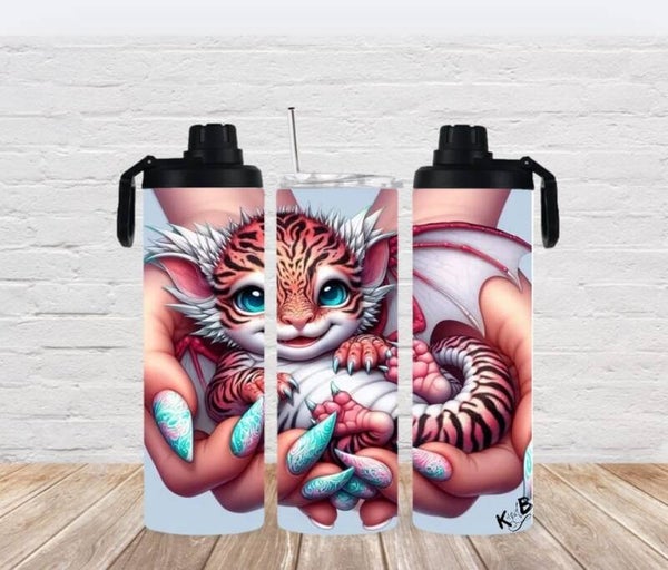 Thermobecher mit 2 Schraubverschlüssen "niedlicher Babydrache in Händen gehalten"