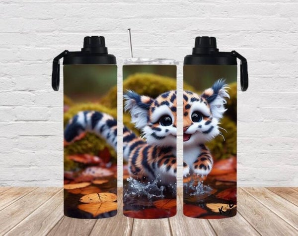 Thermobecher mit 2 Schraubverschlüssen "niedlicher Drache in Herbstlandschaft 1"