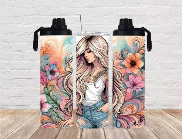 Thermobecher mit 2 Schraubverschlüssen "Girl mit Blumen"