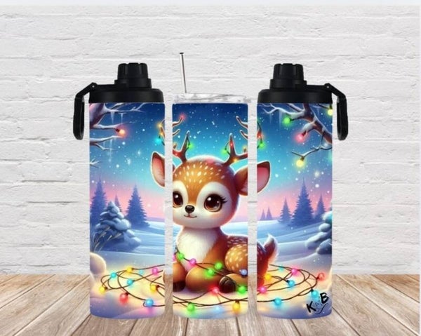 Thermobecher mit 2 Schraubverschlüssen "niedliches Reh in Winterlandschaft 1""