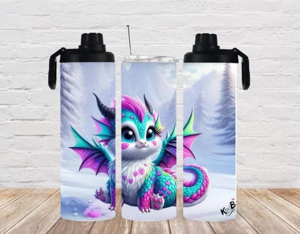 Thermobecher mit 2 Schraubverschlüssen "niedliche Drache in Winterlandschaft 1"
