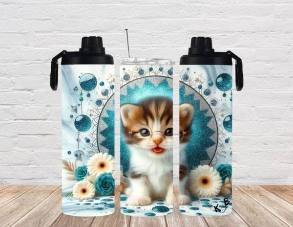 Thermobecher mit 2 Schraubverschlüssen "Katze mit Blumen und Mandalas 3"