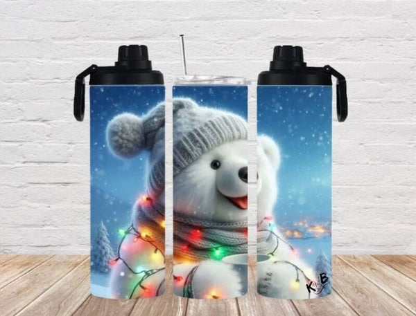 Thermobecher mit 2 Schraubverschlüssen "Eisbär in Winterlandschaft 2"