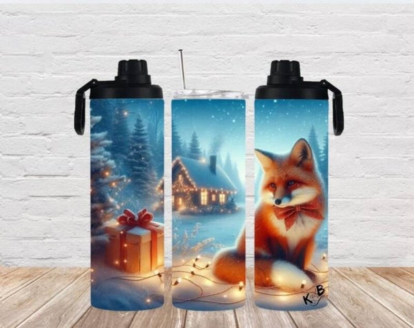 Thermobecher mit 2 Schraubverschlüssen "Fuchs in Winterlandschaft 2"