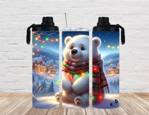 Thermobecher mit 2 Schraubverschlüssen "Eisbär in Winterlandschaft 1"