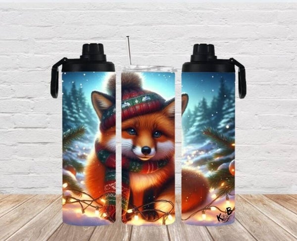 Thermobecher mit 2 Schraubverschlüssen"Fuchs in Winterlandschaft 1"