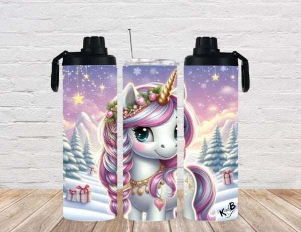 Thermobecher mit 2 Schraubverschlüssen "Einhorn in Winterlandschaft 4"