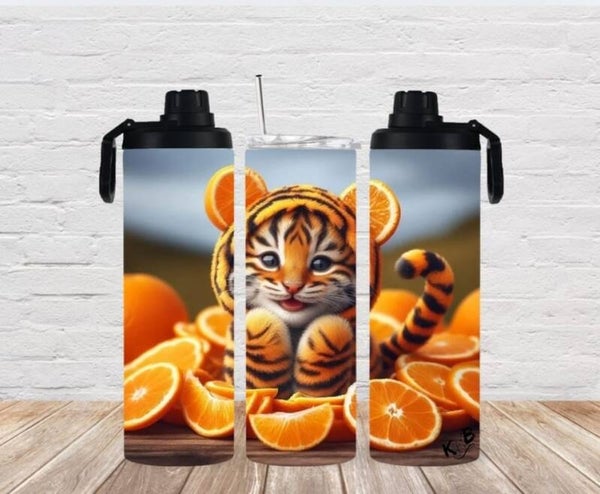 Thermobecher mit 2 Schraubverschlüssen "niedlicher Tiger mit Orangen 2"