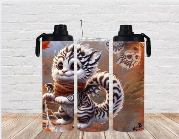 Thermobecher mit 2 Schraubverschlüssen "niedlicher Drache in Herbstlandschaft 2"