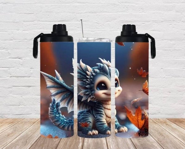 Thermobecher mit 2 Schraubverschlüssen "niedlicher Drache in Herbstlandschaft 3"