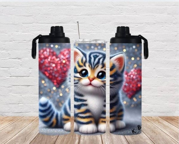 Thermobecher mit 2 Schraubverschlüssen "niedliche Katze mit Herzen im Hintergrund 2"