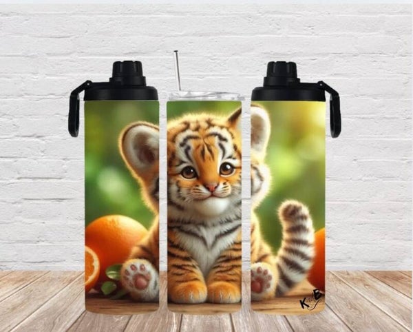 Thermobecher mit 2 Schraubverschlüssen "niedlicher Tiger mit Orangen 1"