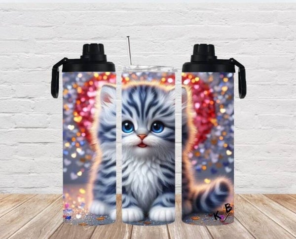 Thermobecher mit 2 Schraubverschlüssen "niedliche Katze mit Herz im Hintergrund 2"