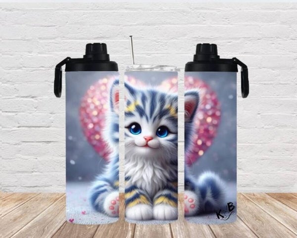 Thermobecher mit 2 Schraubverschlüssen "niedliche Katze mit Herz im Hintergrund 1"