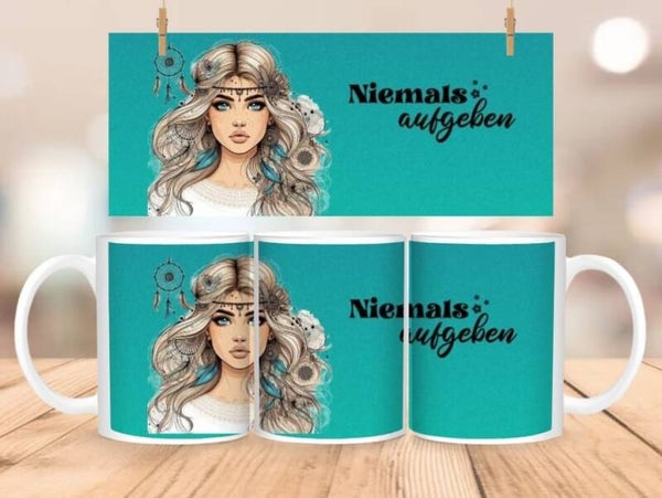 Tasse "Niemals aufgeben"