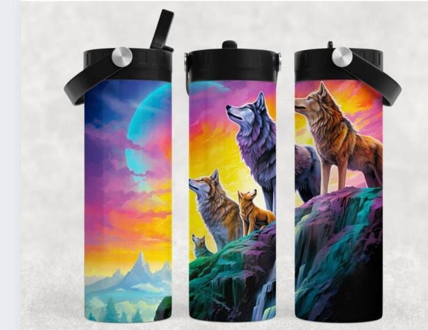 Thermobecher mit Schraubverschluss und Tragegriff "Wölfe"