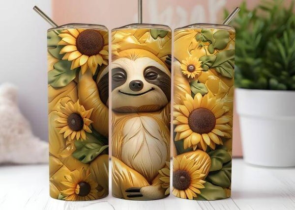 Thermobecher " Faultier mit Sonnenblumen"