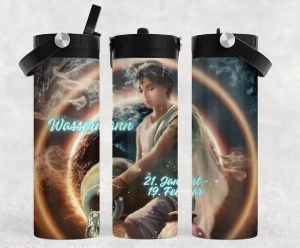 Thermobecher mit Schraubverschluss und Tragegriff  "Sternzeichen Wassermann"