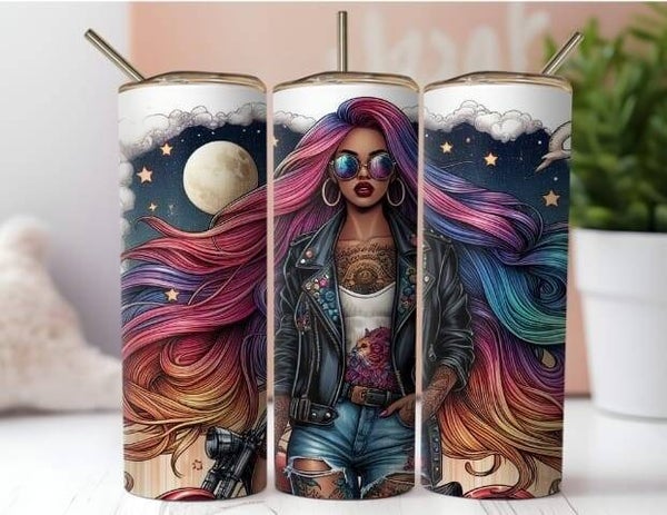 Thermobecher mit Steckdeckel "Girl mit Motorrad"