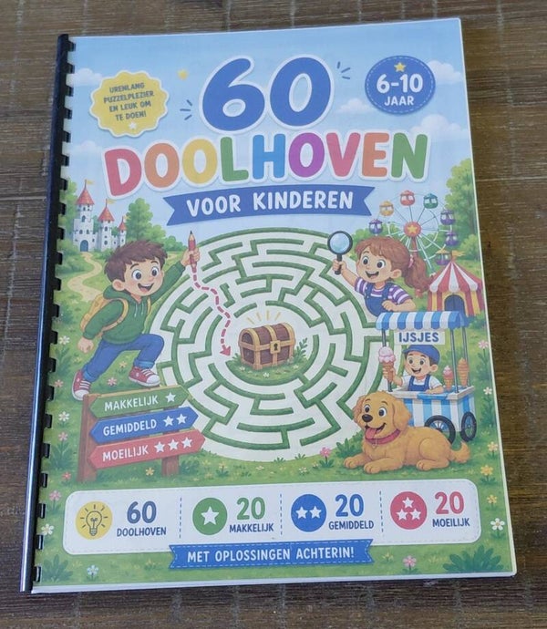 Doolhofboek voor kinderen 6–10 jaar | 60 doolhoven | gedrukt & ingebonden | makkelijk tot moeilijk
