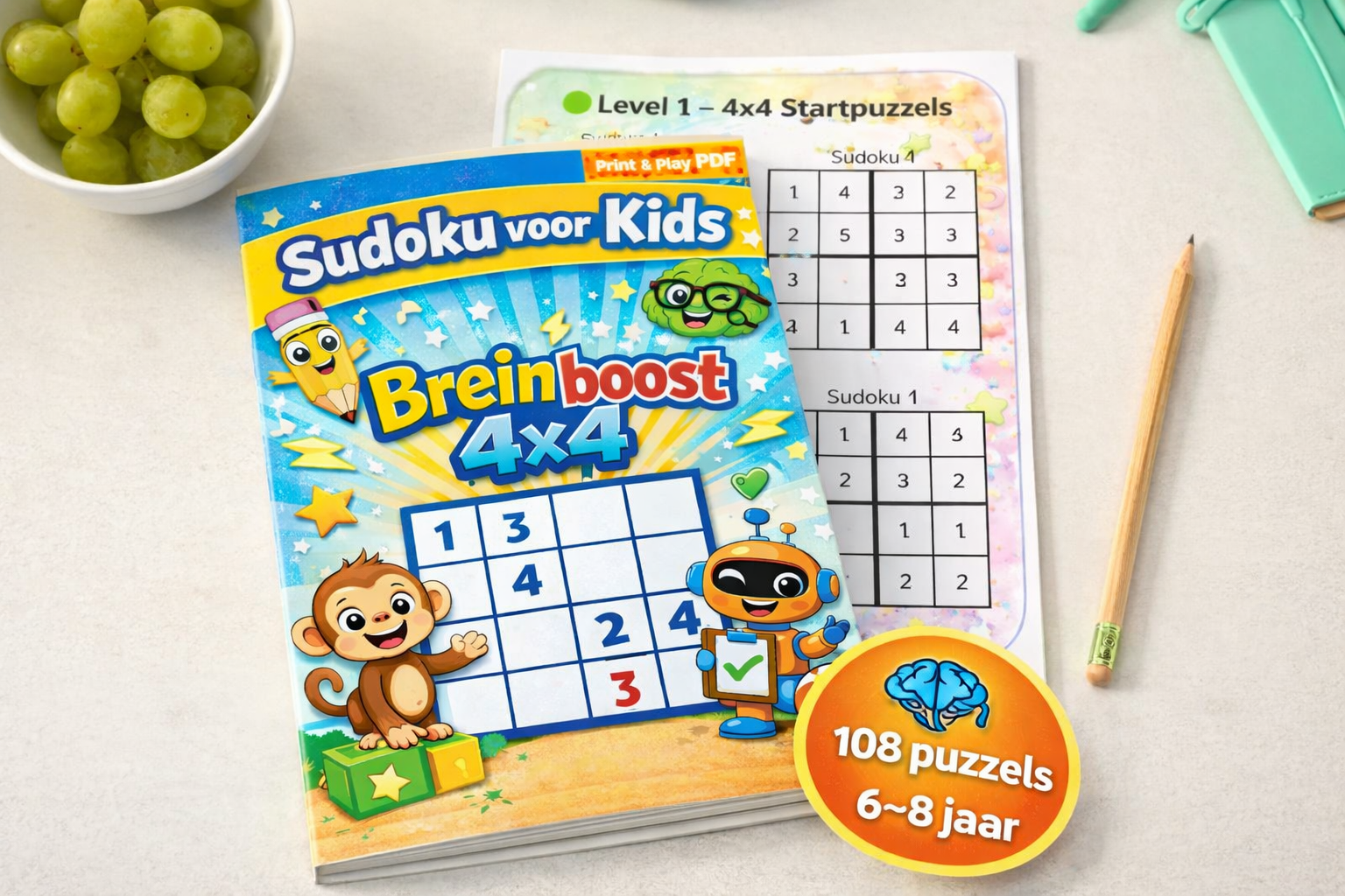 Sudoku voor Kids – Breinboost 4x4 (6–8 jaar) | PDF Download