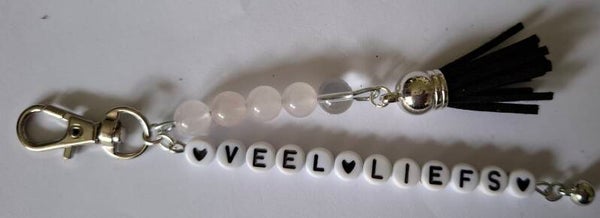 Sleutelhanger "Veel Liefs" / Rozenkwarts