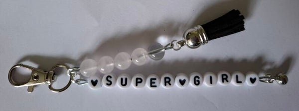 Sleutelhanger "Super Girl" / Rozenkwarts