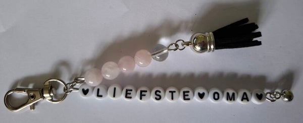 Sleutelhanger "Liefste Oma" / Rozenkwarts