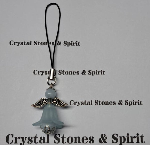 Geluksengel "Aquamarijn" telefoonhanger