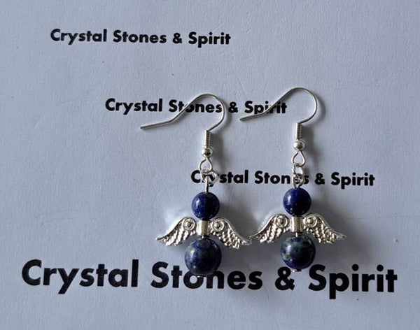 Oorbellen "Lapis Lazuli" Beschermengel zilverkleurig hang