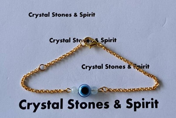 Armband "Boze oog / Aquamarijn" goudkleurig