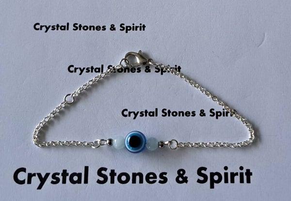 Armband "Boze Oog / Aquamarijn" zilverkleurig