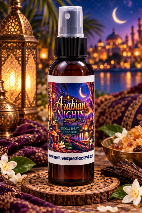 Arabian Nights  Room Spray 4 oz – Orange Blossom, Leather, Caramel Tobacco, and Frankincense & Myrrh