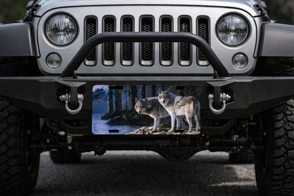 Midnight Wolves License Plate – Wildlife Design (6" x 12")