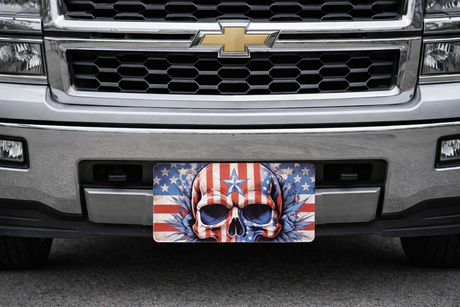 American Flag Skull License Plate – Patriotic Design  (6" x 12")