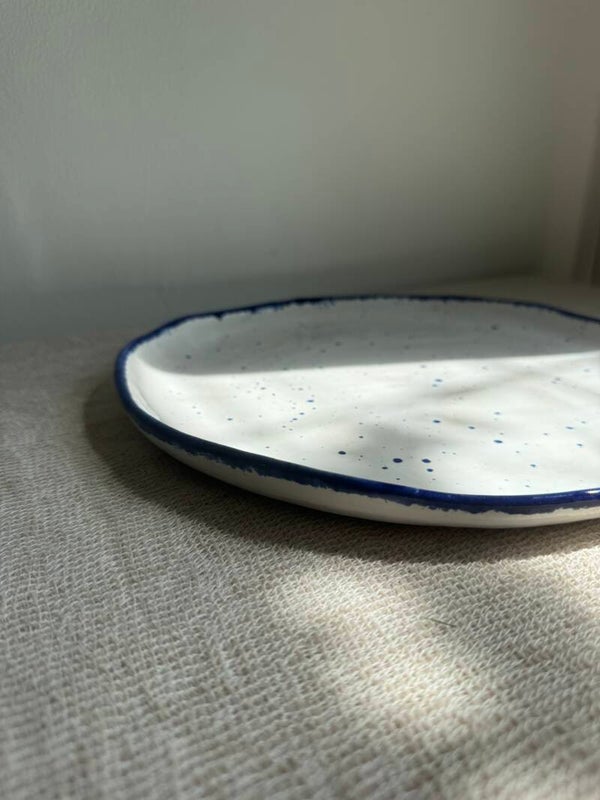 Serving Plate | White Blue Speckle