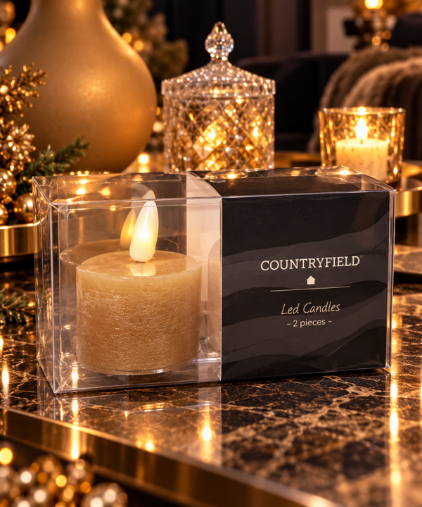 Countryfield Luxe LED Kaarsen Champagne Glitter – Set van 2